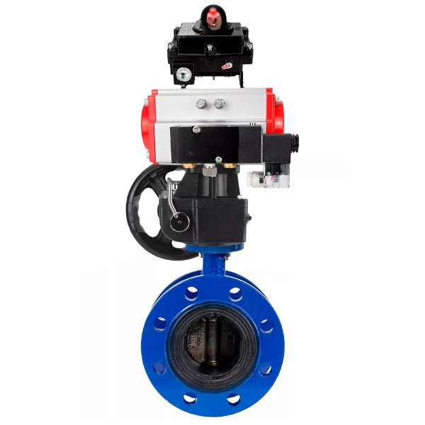 Wasser-Schmetterlingsventil Elephant WBV1331E-2W-F-H, Gehäusematerial - Gusseisen GGG40/EN-GJS-400-15, Scheibenmaterial - Edelstahl AISI 304, Dichtung - EPDM, pneumatischer Antrieb PA-DA Doppelwirkung, 4M310-08 24V, LSU APL-410N EX, Handrad MON