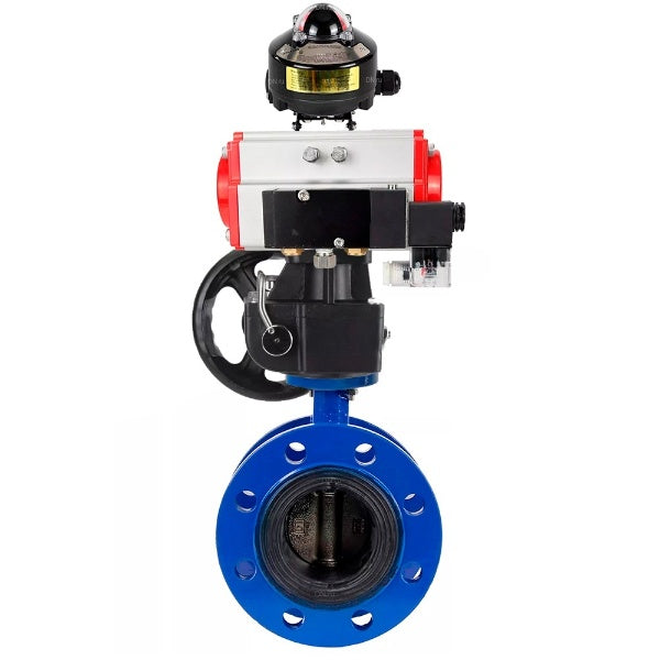 Wasser-Schmetterlingsventil Elephant WBV1331E-2W-F-H, Gehäusematerial - Gusseisen GGG40/EN-GJS-400-15, Scheibenmaterial - Edelstahl AISI 304, Dichtung - EPDM, pneumatischer Antrieb PA-DA Doppelwirkung, 4M310-08 24V, LSU APL-510N EX, Handrad MON