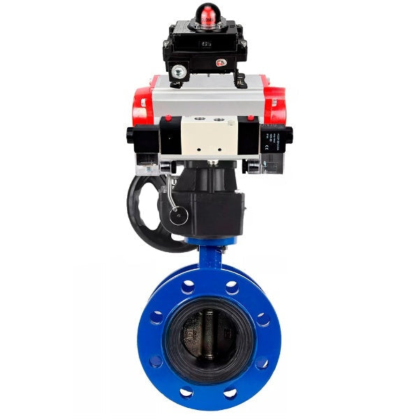 Wasser-Schmetterlingsventil Elephant WBV1331E-2W-F-H, Gehäusematerial - Gusseisen GGG40/EN-GJS-400-15, Scheibenmaterial - Edelstahl AISI 304, Dichtung - EPDM, pneumatischer Antrieb PA-DA Doppelwirkung, 4V320-08 220V, LSU APL-410N EX, Handrad MON