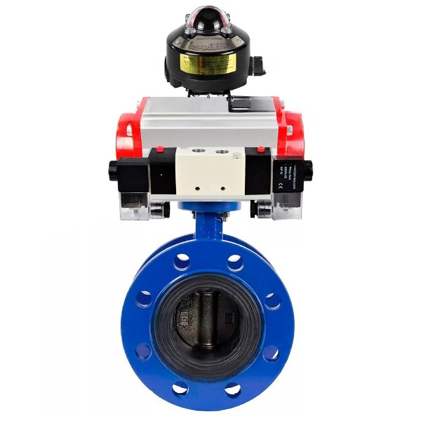 Wasser-Schmetterlingsventil Elephant WBV1331E-2W-F-H, Gehäusematerial - Gusseisen GGG40/EN-GJS-400-15, Scheibenmaterial - Edelstahl AISI 304, Dichtung - EPDM, pneumatischer Antrieb PA-SA mit Rückstellfedern, 4V320-10 220V, LSU APL-510N EX