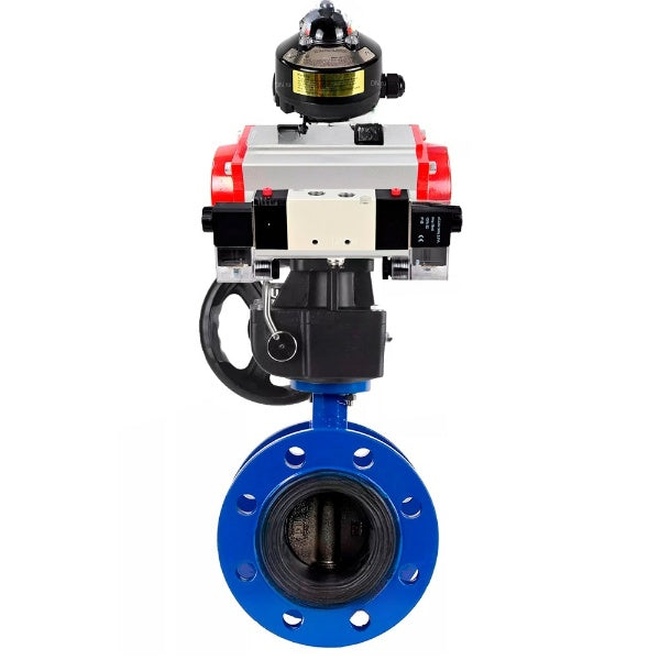 Wasser-Schmetterlingsventil Elephant WBV1331E-2W-F-H, Gehäusematerial - Gusseisen GGG40/EN-GJS-400-15, Scheibenmaterial - Edelstahl AISI 304, Dichtung - EPDM, pneumatischer Antrieb PA-DA Doppelwirkung, 4V320-10 220V, LSU APL-510N EX, Handrad MON