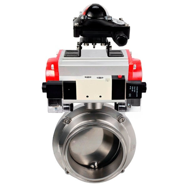 Water Butterfly valves Elephant WBV3131E-2W-C-H, body material - stainless steel AISI 304, seal - EPDM, with pneumatic actuator PA-DA-052 double action, 4V320-10 220V, LSU APL-210N