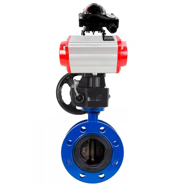 Wasser-Schmetterlingsventil Elephant WBV1331E-2W-F-H, Gehäusematerial - Gusseisen GGG40/EN-GJS-400-15, Scheibenmaterial - Edelstahl AISI 304, Dichtung - EPDM, pneumatischer Antrieb PA-DA Doppelwirkung, LSU APL-210N, Handrad MON