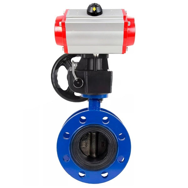 Wasser-Schmetterlingsventil Elephant WBV1331E-2W-F-H, Gehäusematerial - Gusseisen GGG40/EN-GJS-400-15, Scheibenmaterial - Edelstahl AISI 304, Dichtung - EPDM, pneumatischer Antrieb PA-DA Doppelwirkend Handrad MON