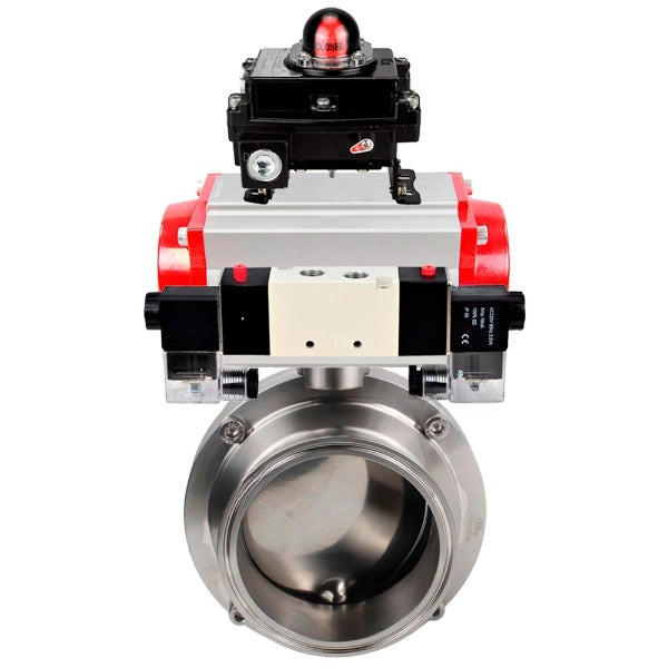 Water Butterfly valves Elephant WBV3131E-2W-C-H, body material - stainless steel AISI 304, seal - EPDM, with pneumatic actuator PA-DA-052 double action, 4V320-08 220V, LSU APL-410N EX