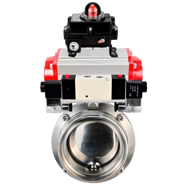 Water Butterfly valves Elephant WBV3131S-2W-T-H, body material - stainless steel AISI 304, seal - Silicon, with pneumatic actuator PA-DA, pneumatic distributor 4V320-08 220V, LSU APL-410N EX