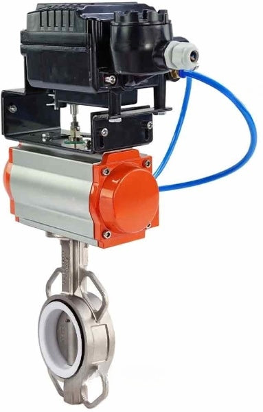 Water Butterfly Valve Elephant WBV3131P-2W-Fb-H, Gehäusematerial - Edelstahl AISI 304, Scheibenmaterial - Edelstahl AISI 304, Dichtung - PTFE, pneumatischer Antrieb PA-SA mit Rückstellfedern, Positionsgeber YT-1000RSN mit Rückmeldung