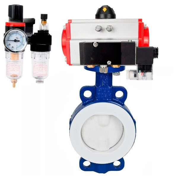 Wasser-Schmetterlingsventil Elephant WBV3434Pf-2W-Fb-H, Gehäusematerial - Kohlenstoffstahl, Scheibenmaterial - Kohlenstoffstahl, Dichtung - PTFE, pneumatischer Antrieb PA-DA Doppelwirkung, 4M310-08 24V ATU AFC2000