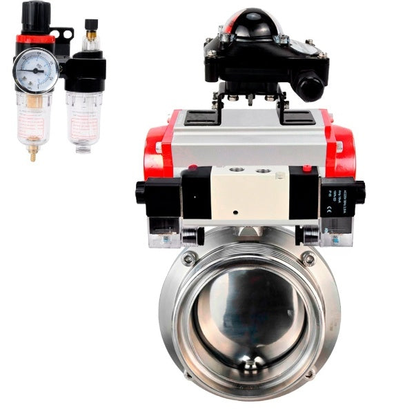 Water Butterfly valves Elephant WBV3131E-2W-T-H, body material - stainless steel AISI 304, seal - EPDM, with pneumatic actuator PA-SA, pneumatic distributor 4V320-08 220V, LSU APL-210N, ATU AFC2000