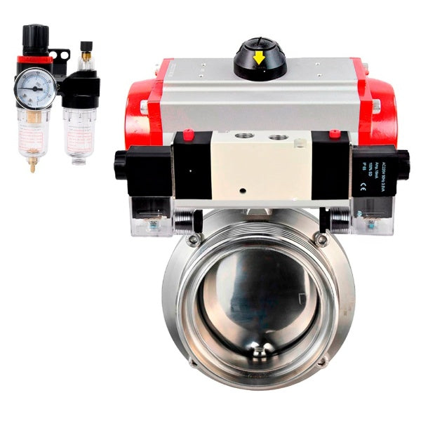 Water Butterfly valves Elephant WBV3131S-2W-T-H, body material - stainless steel AISI 304, seal - Silicon, with pneumatic actuator PA-SA, pneumatic distributor 4V320-08 220V, ATU AFC2000