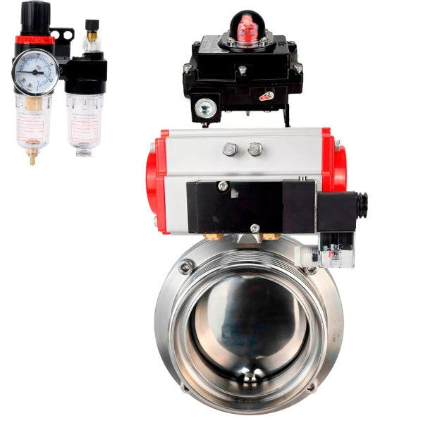 Water Butterfly valves Elephant WBV3131S-2W-T-H, body material - stainless steel AISI 304, seal - Silicon, with pneumatic actuator PA-DA, pneumatic distributor 4M310-08 24V, LSU APL-410N EX, ATU AFC2000