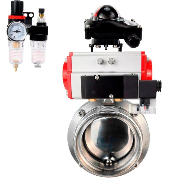 Water Butterfly valves Elephant WBV3131E-2W-T-H, body material - stainless steel AISI 304, seal - EPDM, with pneumatic actuator PA-DA, pneumatic distributor 4M310-08 24V, LSU APL-210N, ATU AFC2000