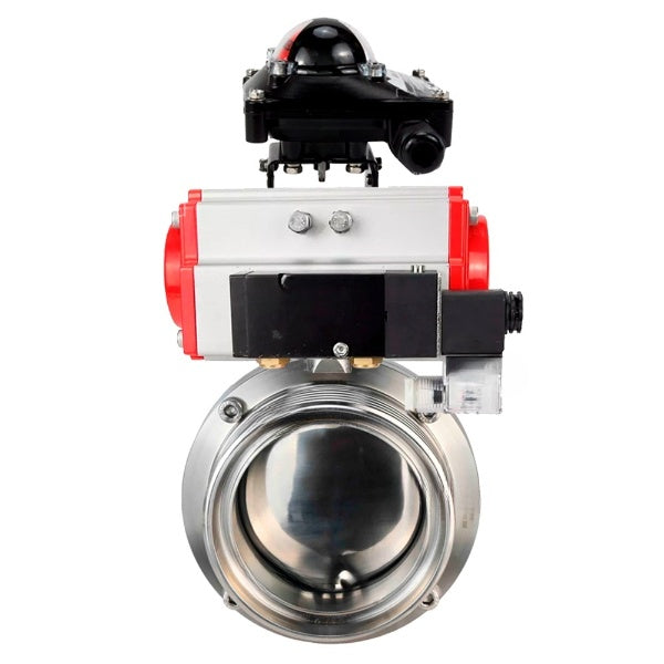 Water Butterfly valves Elephant WBV3131E-2W-T-H, body material - stainless steel AISI 304, seal - EPDM, with pneumatic actuator PA-DA-052 double action, 4M310-08 NAMUR 24V, LSU APL-210N
