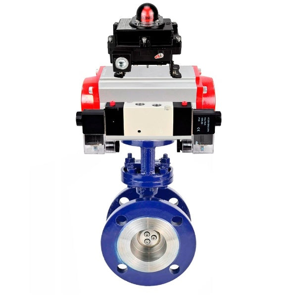 Wasser-Schmetterlingsventil Elephant WBV3EX-3432M-1W-F-ISO, Gehäusematerial - Kohlenstoffstahl, Scheibenmaterial - Edelstahl AISI 316, Dichtung - Metall, pneumatischer Antrieb PA-DA Doppelwirkung, 4V320-10 220V, LSU APL-410N EX