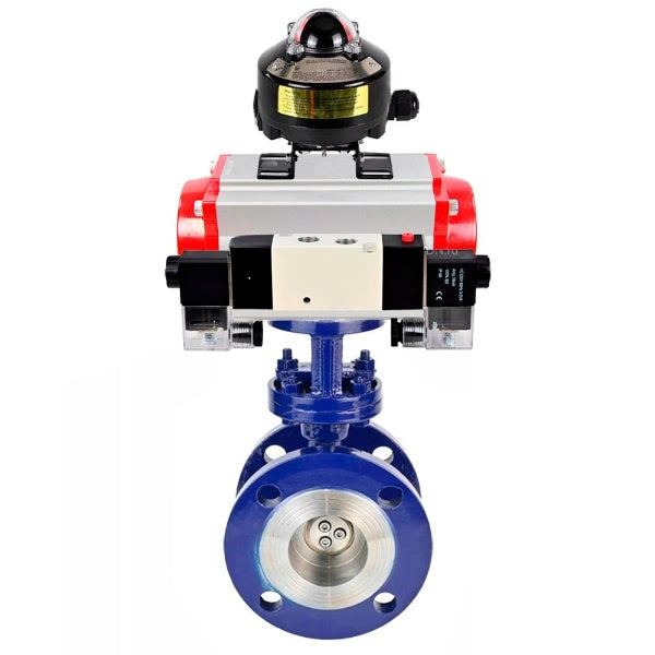 Wasser-Schmetterlingsventil Elephant WBV3EX-3432M-1W-F-ISO, Gehäusematerial - Kohlenstoffstahl, Scheibenmaterial - Edelstahl AISI 316, Dichtung - Metall, pneumatischer Antrieb PA-DA Doppelwirkung, 4V320-10 220V, LSU APL-510N EX