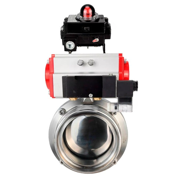 Water Butterfly valves Elephant WBV3131E-2W-T-H, body material - stainless steel AISI 304, seal - EPDM, with pneumatic actuator PA-DA-052 double action, 4M310-08 NAMUR 220V, LSU APL-410N EX