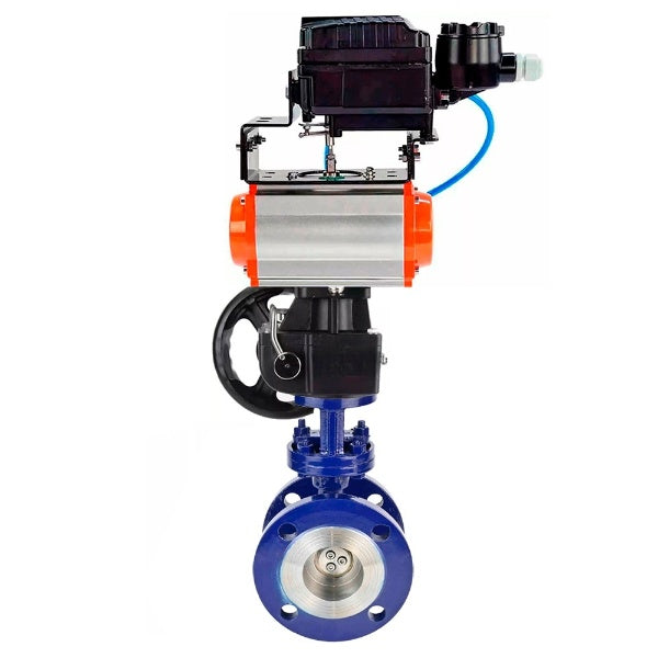 Water Butterfly Valve Elephant WBV3EX-3431M-1W-F-ISO, Gehäusematerial - Kohlenstoffstahl, Scheibenmaterial - Edelstahl AISI 304, Dichtung - Metall, pneumatischer Antrieb PA-DA Doppelwirkung, Positionsgeber YT-1000RSN mit Rückmeldung, Handrad MON,