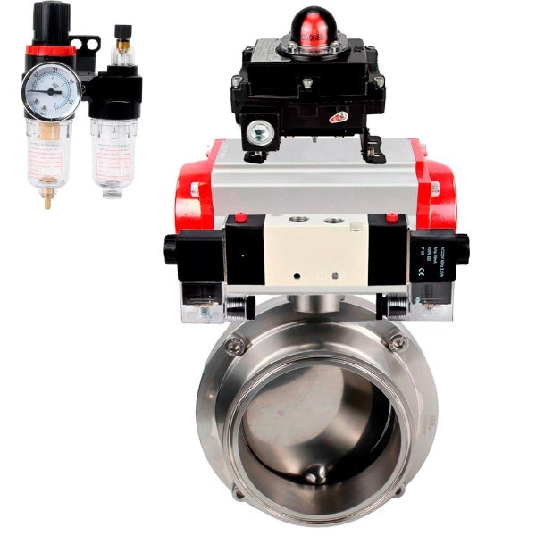 Water Butterfly valves Elephant WBV3131S-2W-C-H, body material - stainless steel AISI 304, seal - Silicon, with pneumatic actuator PA-SA, pneumatic distributor 4V320-08 220V, LSU APL-410N EX, ATU AFC2000