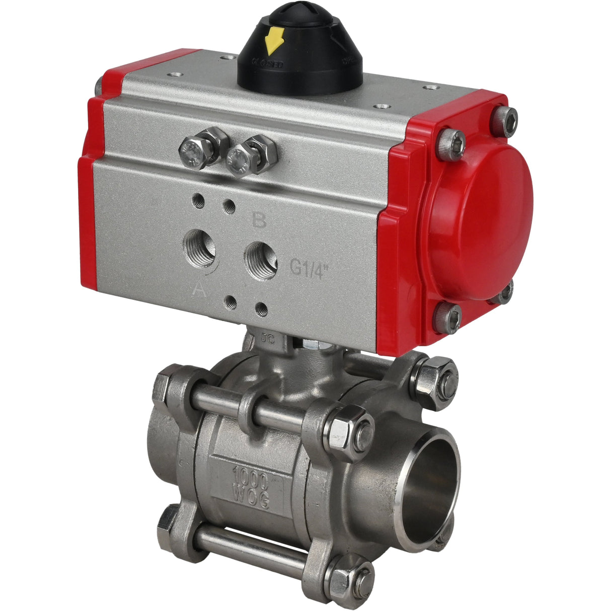 Kugelhahn aus Edelstahl Elephant kshpp-316200-da, Gehäusematerial - Edelstahl AISI 316, Kugelmaterial - Edelstahl AISI 316, Dichtung - PTFE, pneumatisch betätigt