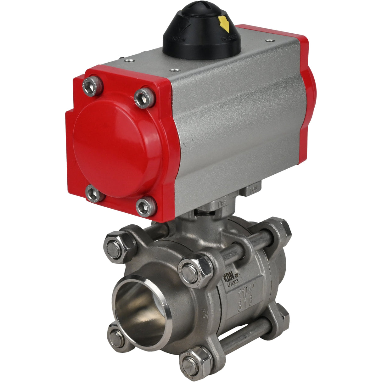 Kugelhahn aus Edelstahl Elephant kshpp-316200-sa, Gehäusematerial - Edelstahl AISI 316, Kugelmaterial - Edelstahl AISI 316, Dichtung - PTFE, pneumatisch betätigt