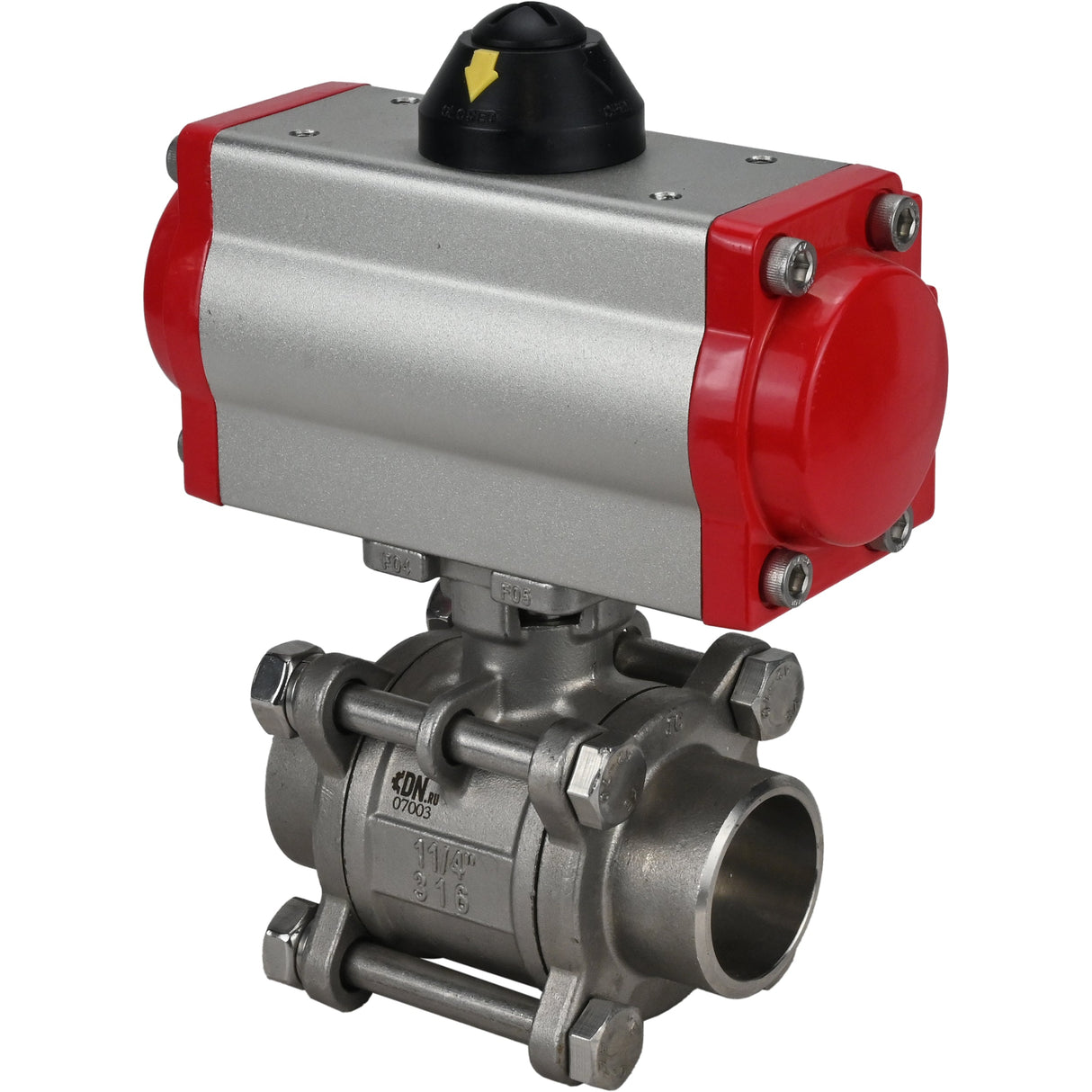 Kugelhahn aus Edelstahl Elephant kshpp-316200-sa, Gehäusematerial - Edelstahl AISI 316, Kugelmaterial - Edelstahl AISI 316, Dichtung - PTFE, pneumatisch betätigt