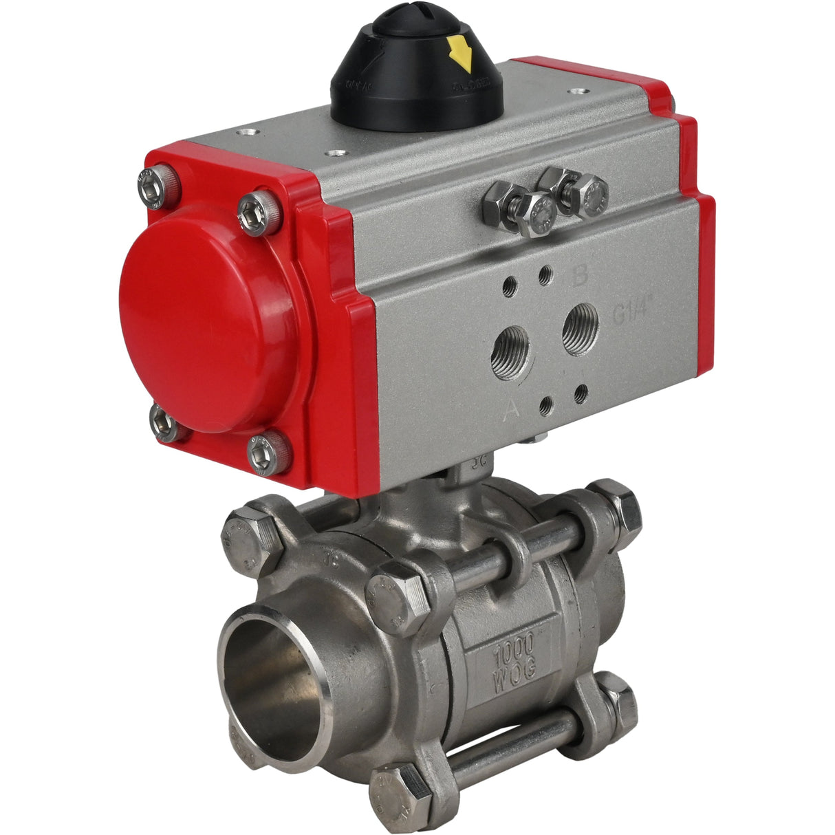 Kugelhahn aus Edelstahl Elephant kshpp-316200-da, Gehäusematerial - Edelstahl AISI 316, Kugelmaterial - Edelstahl AISI 316, Dichtung - PTFE, pneumatisch betätigt