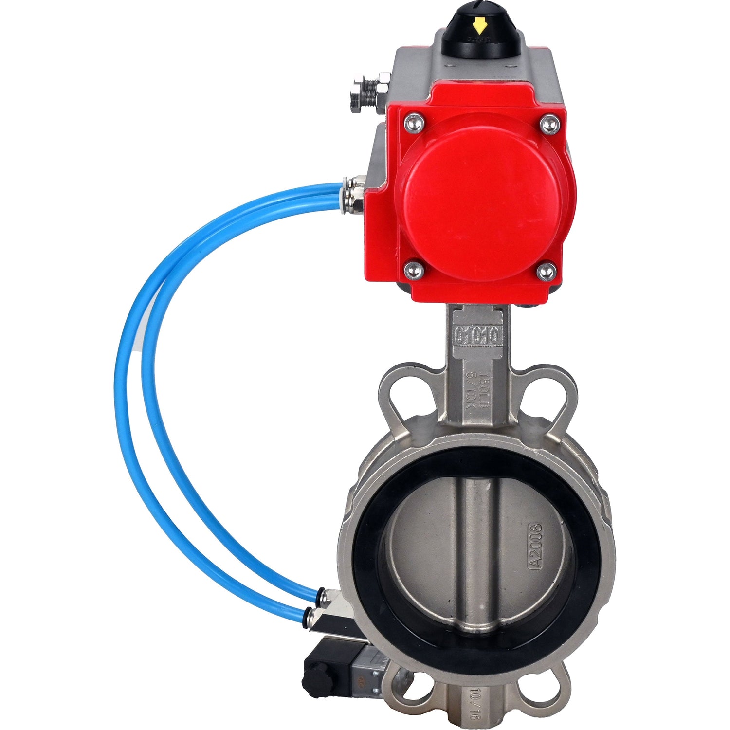 Water Butterfly Valve Elephant WBV3232V-2W-Fb-H, Gehäusematerial - Edelstahl AISI 316L, Scheibenmaterial - Edelstahl AISI 316L, Dichtung - Viton, mit pneumatischem Doppelwirkungsantrieb PA-DA, 4V320-08 220V
