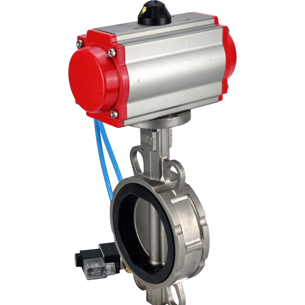 Wasser-Schmetterlingsventil Elephant WBV3232V-2W-Fb-H, Gehäusematerial - Edelstahl AISI 316L, Scheibenmaterial - Edelstahl AISI 316L, Dichtung - Viton, mit pneumatischem Doppelwirkungsantrieb PA-DA, 4V320-10 220V