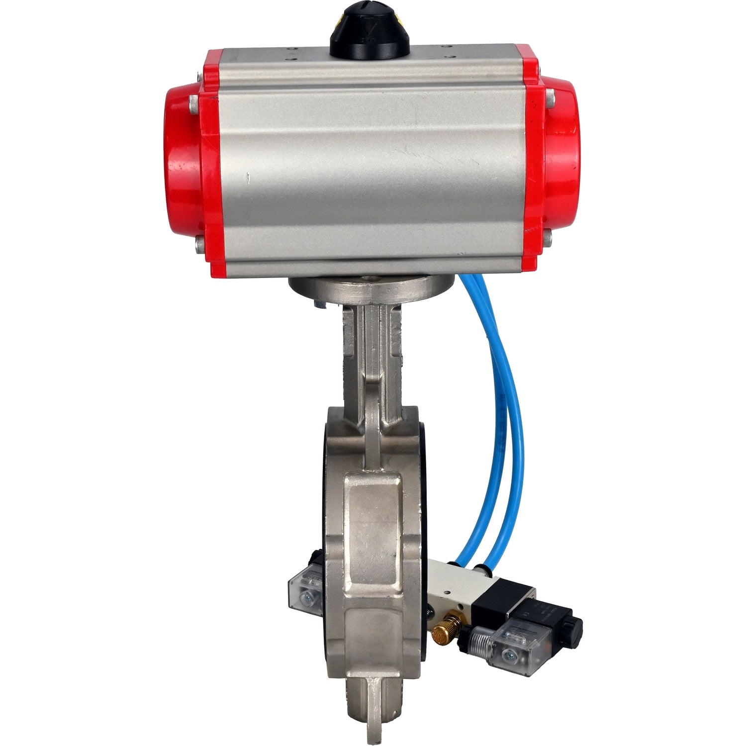 Water Butterfly Valve Elephant WBV3232N-2W-Fb-H, Gehäusematerial - Edelstahl AISI 316L, Scheibenmaterial - Edelstahl AISI 316L, Dichtung - NBR, mit pneumatischem Doppelwirkungsantrieb PA-DA, 4V320-10 220V