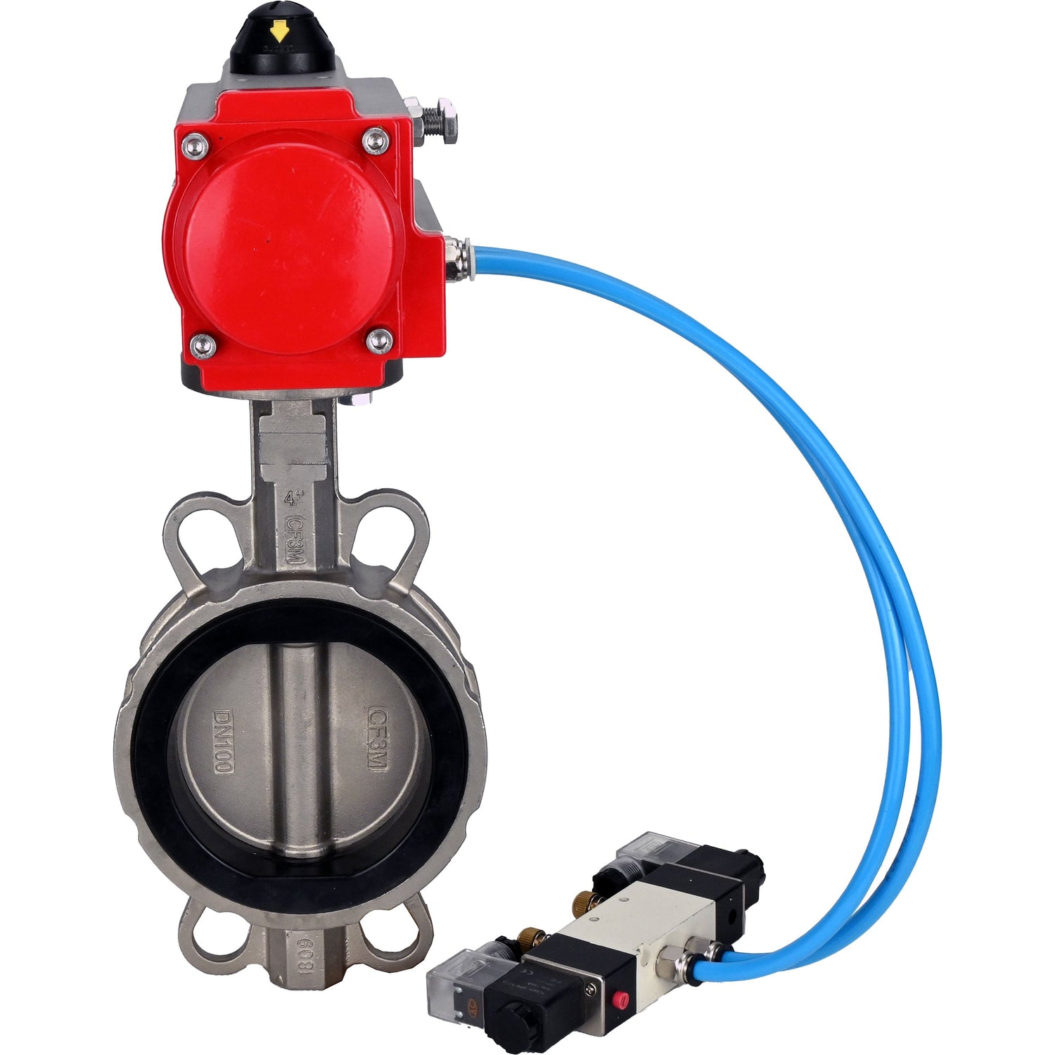 Water Butterfly Valve Elephant WBV3232N-2W-Fb-H, Gehäusematerial - Edelstahl AISI 316L, Scheibenmaterial - Edelstahl AISI 316L, Dichtung - NBR, mit pneumatischem Doppelwirkungsantrieb PA-DA, 4V320-08 220V