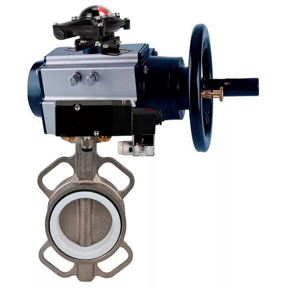 Water Butterfly Valve Elephant WBV3232V-2W-Fb-H, Gehäusematerial - Edelstahl AISI 316L, Scheibenmaterial - Edelstahl AISI 316L, Dichtung - Viton, mit pneumatischem Doppelwirkungsantrieb PA-DA-105-1, 4M310-08 220/24V, LSU APL-210N