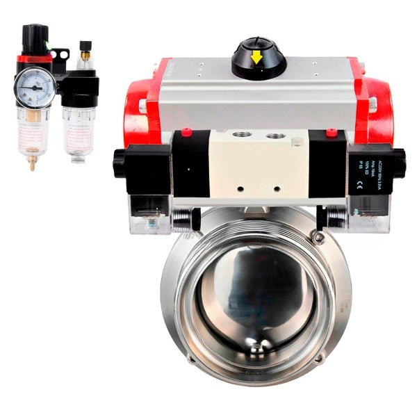 Water Butterfly valves Elephant WBV3131S-2W-T-H, body material - stainless steel AISI 304, seal - Silicon, with pneumatic actuator PA-DA-052 double action, 4V320-10 220V, ATU AFC2000