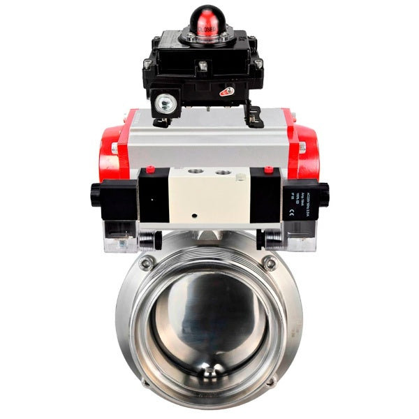 Water Butterfly valves Elephant WBV3131E-2W-T-H, body material - stainless steel AISI 304, seal - EPDM, with pneumatic actuator PA-DA-052 double action, 4V320-10 220V, LSU APL-410N EX