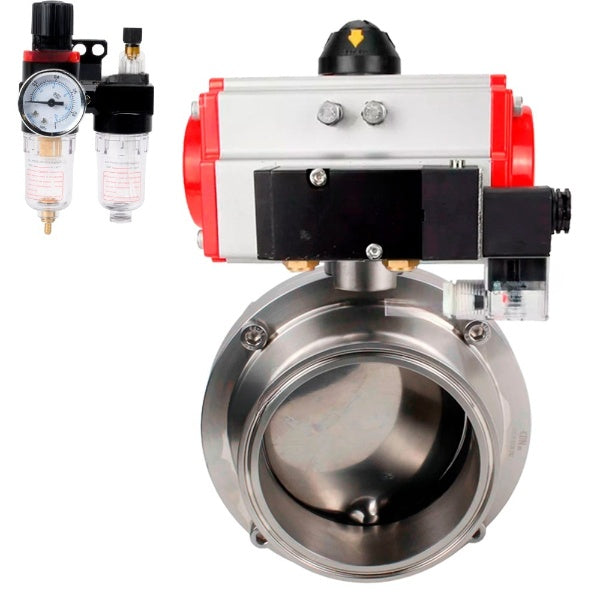 Water Butterfly valves Elephant WBV3131S-2W-C-H, body material - stainless steel AISI 304, seal - Silicon, with pneumatic actuator PA-DA, pneumatic distributor 4M310-08 NAMUR 220V, ATU AFC2000