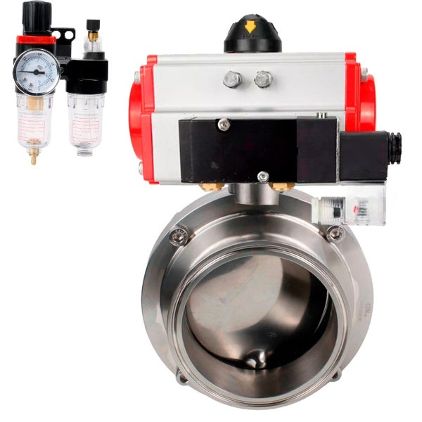 Water Butterfly valves Elephant WBV3131S-2W-C-H, body material - stainless steel AISI 304, seal - Silicon, with pneumatic actuator PA-DA-052 double action, 4M310-08 NAMUR 24V, ATU AFC2000