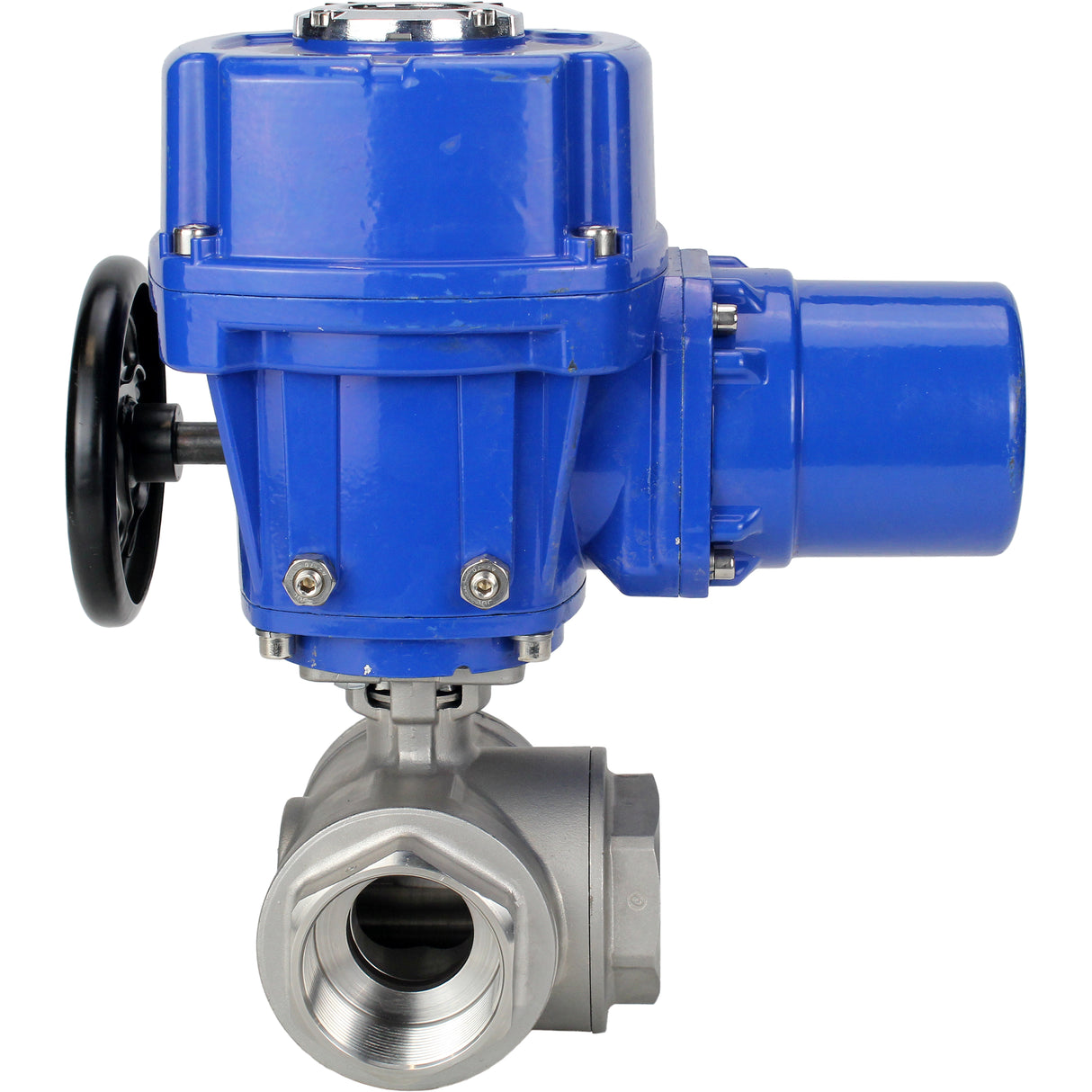 Edelstahl-Kugelhahn Elephant RP.SS316.200.MM.ISO 914 PSI mit Gewinde, Standardanschluss, Dreiweg, L-Typ, Gehäusematerial - Edelstahl AISI 316, mit elektrischem Schwenkantrieb Elephant QT-W (M) 380V