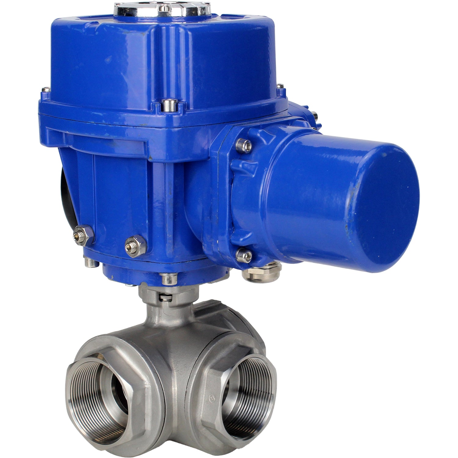 Edelstahl-Kugelhahn Elephant RP.SS316.200.MM.ISO 914 PSI mit Gewinde, Standardanschluss, Dreiweg, L-Typ, Gehäusematerial - Edelstahl AISI 316, mit elektrischem Schwenkantrieb Elephant QT-W (M) 220V