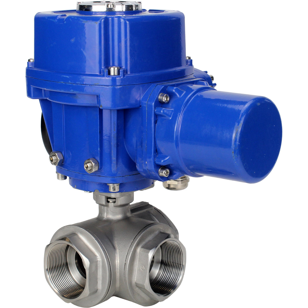 Edelstahl-Kugelhahn Elephant RP.SS316.200.MM.ISO 914 PSI mit Gewinde, Standardanschluss, Dreiweg, L-Typ, Gehäusematerial - Edelstahl AISI 316, mit elektrischem Schwenkantrieb Elephant QT-W (M) 380V