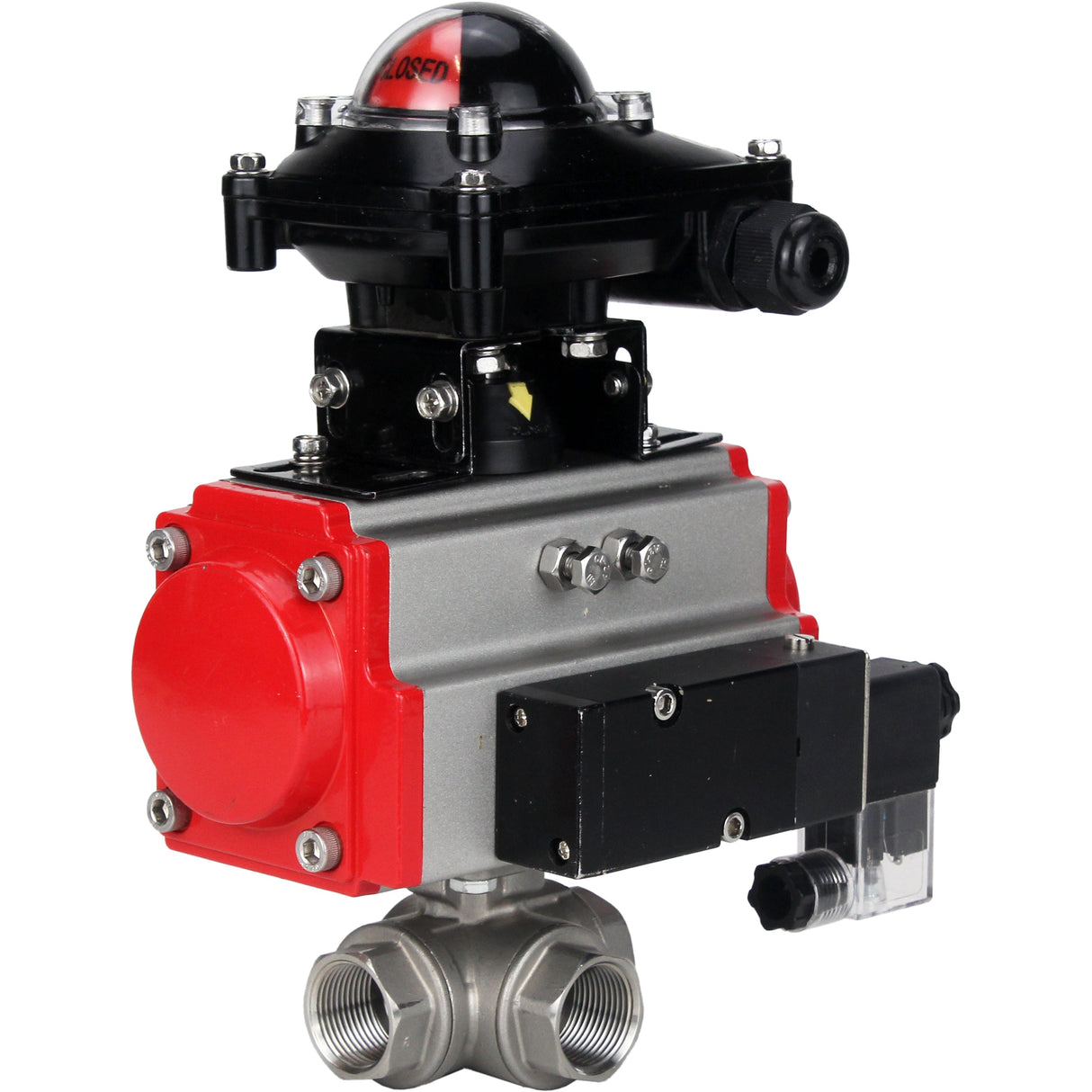 Kugelhahn aus Edelstahl Elephant 3h-l-rpss316200mm-iso-pnevpr-sa-rasp-24v-lsu, Gehäusematerial - Edelstahl AISI 316, Kugelmaterial - Edelstahl AISI 316, Dichtung - PTFE, pneumatisch betätigter Antrieb