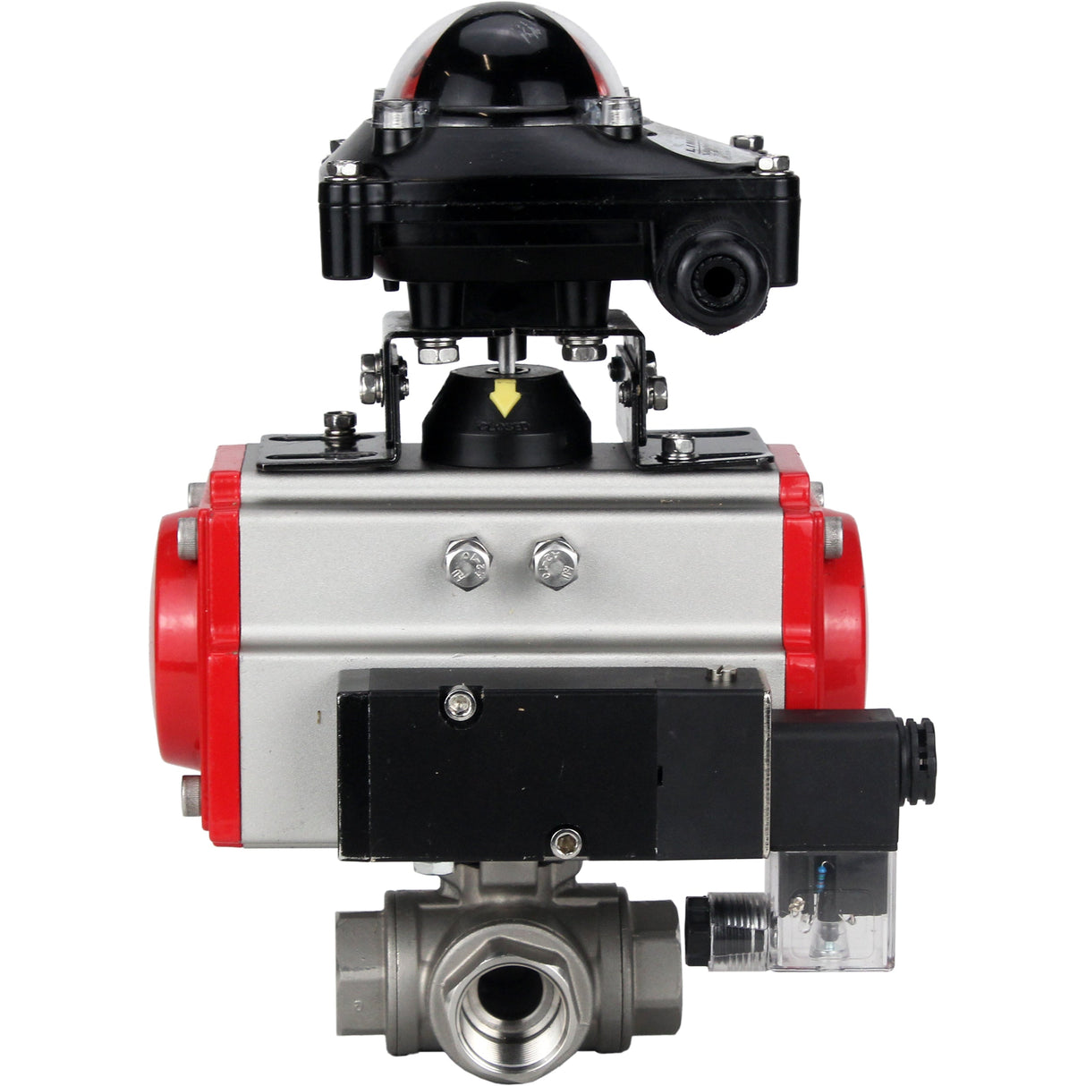 Kugelhahn aus Edelstahl Elephant 3h-l-rpss316200mm-iso-pnevpr-da-rasp-110/220v-lsu, Gehäusematerial - Edelstahl AISI 316, Kugelmaterial - Edelstahl AISI 316, Dichtung - PTFE, pneumatisch betätigter Antrieb