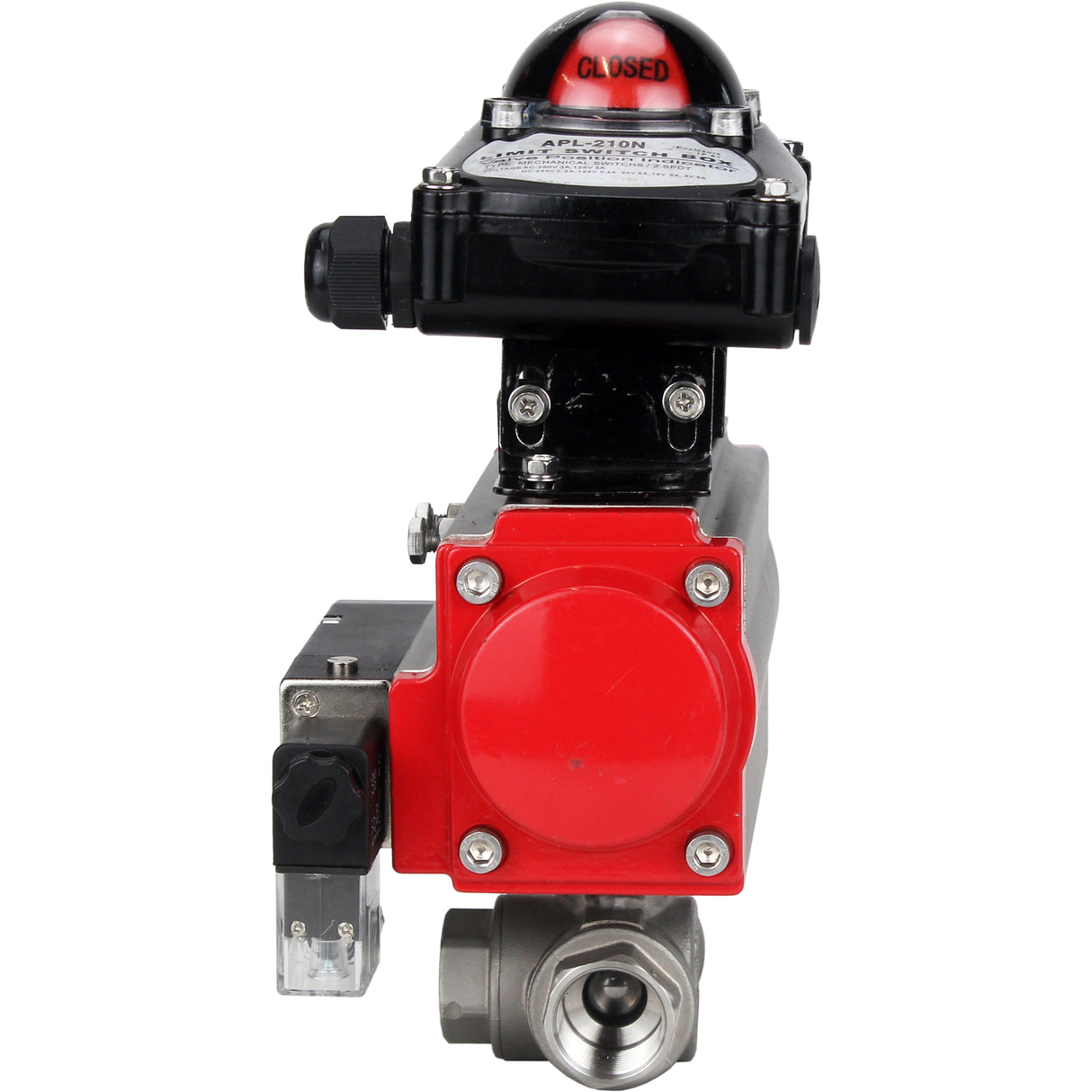 Kugelhahn aus Edelstahl Elephant 3h-l-rpss316200mm-iso-pnevpr-sa-rasp-110/220v-lsu, Gehäusematerial - Edelstahl AISI 316, Kugelmaterial - Edelstahl AISI 316, Dichtung - PTFE, pneumatisch betätigter Antrieb