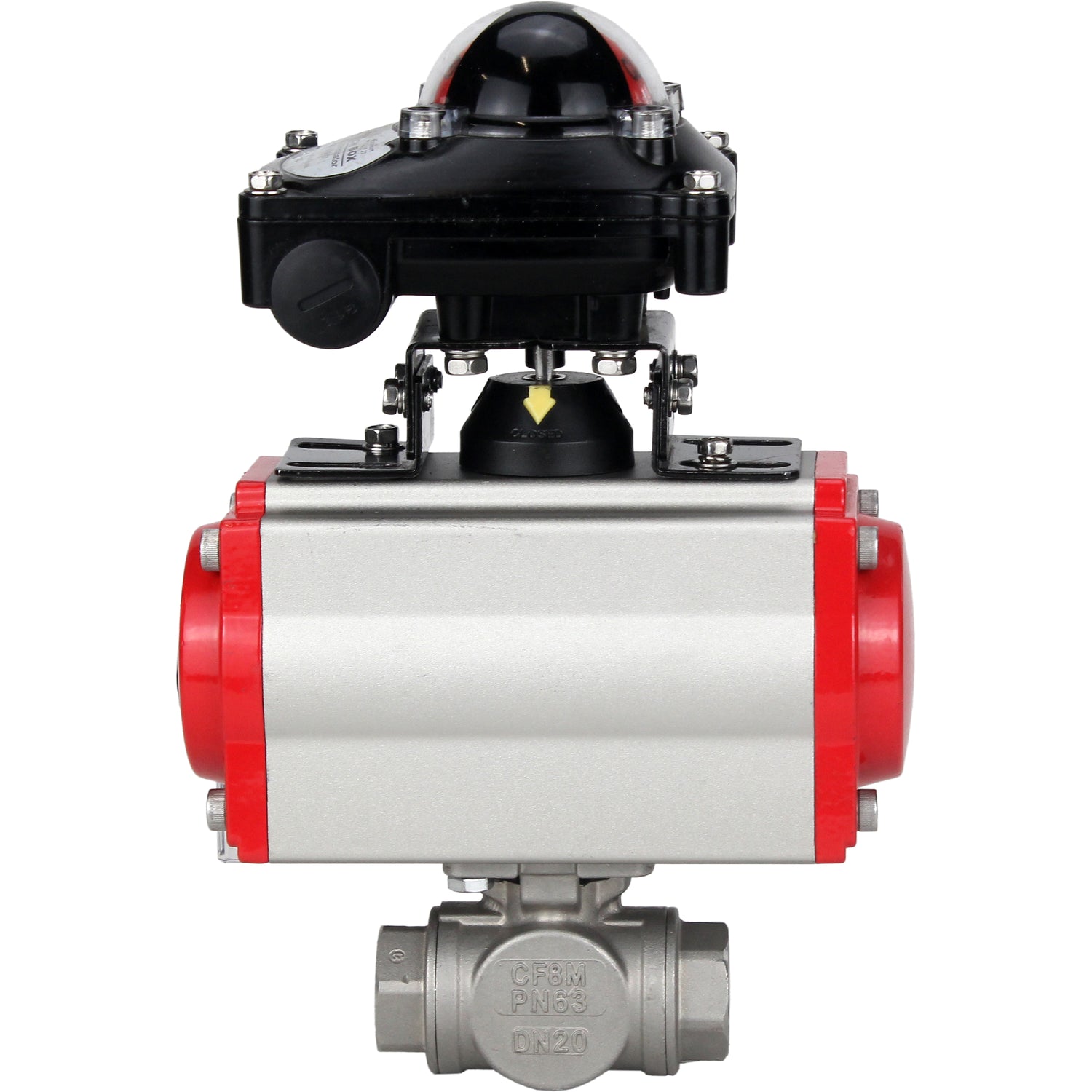 Kugelhahn aus Edelstahl Elephant 3h-l-rpss316200mm-iso-pnevpr-sa-rasp-110/220v-lsu, Gehäusematerial - Edelstahl AISI 316, Kugelmaterial - Edelstahl AISI 316, Dichtung - PTFE, pneumatisch betätigter Antrieb