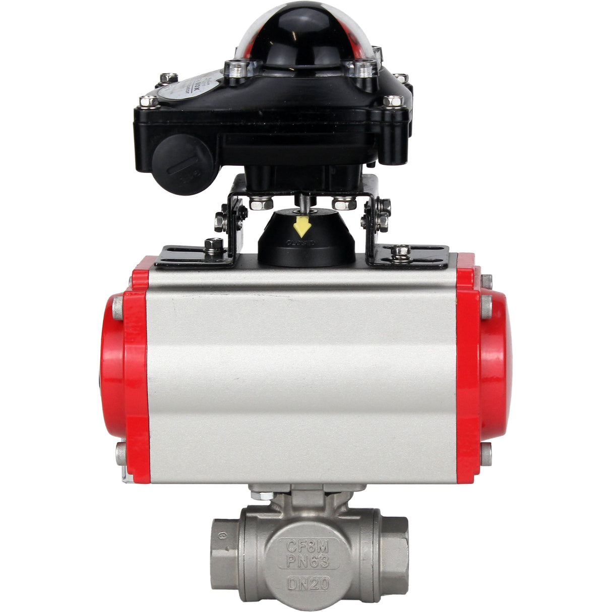 Kugelhahn aus Edelstahl Elephant 3h-l-rpss316200mm-iso-pnevpr-sa-rasp-24v-lsu, Gehäusematerial - Edelstahl AISI 316, Kugelmaterial - Edelstahl AISI 316, Dichtung - PTFE, pneumatisch betätigter Antrieb