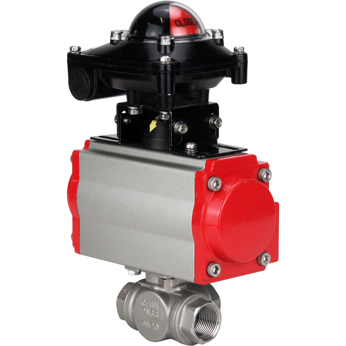 Kugelhahn aus Edelstahl Elephant 3h-l-rpss316200mm-iso-pnevpr-sa-rasp-110/220v-lsu, Gehäusematerial - Edelstahl AISI 316, Kugelmaterial - Edelstahl AISI 316, Dichtung - PTFE, pneumatisch betätigter Antrieb