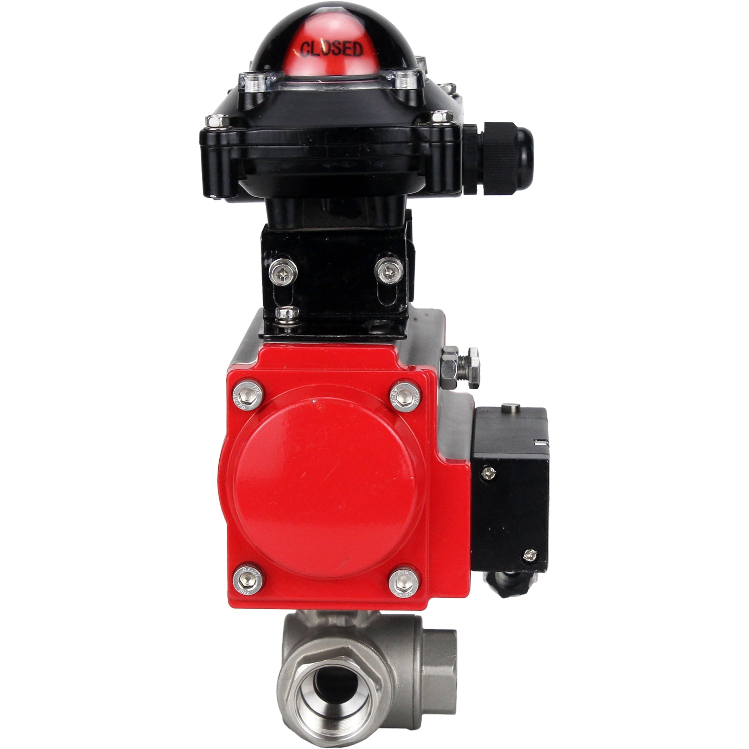 Kugelhahn aus Edelstahl Elephant 3h-l-rpss316200mm-iso-pnevpr-sa-rasp-110/220v-lsu, Gehäusematerial - Edelstahl AISI 316, Kugelmaterial - Edelstahl AISI 316, Dichtung - PTFE, pneumatisch betätigter Antrieb