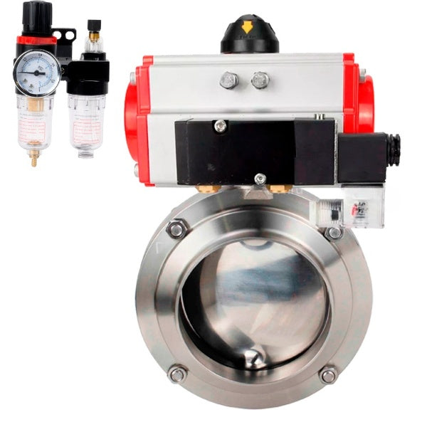 Water Butterfly valves Elephant WBV3131E-2W-W-H, body material - stainless steel AISI 304, seal - EPDM, with pneumatic actuator PA-DA-052 double action, 4M310-08 NAMUR 220V, ATU AFC2000