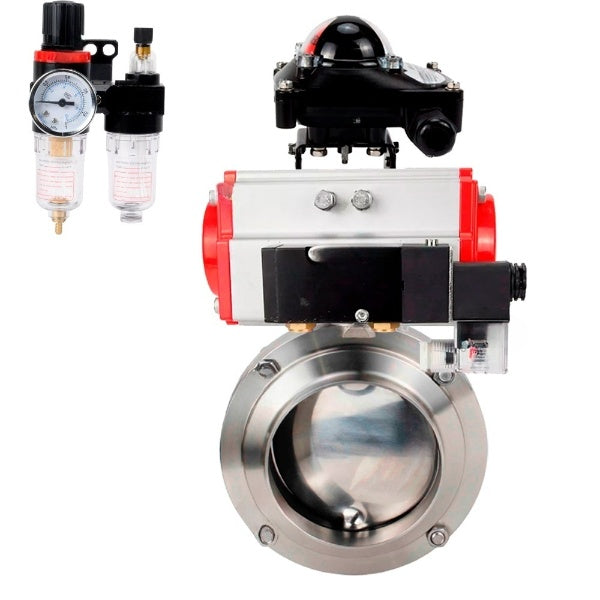 Water Butterfly valves Elephant WBV3131E-2W-W-H, body material - stainless steel AISI 304, seal - EPDM, with pneumatic actuator PA-DA-052 double action, 4M310-08 NAMUR 24V, LSU APL-210N, ATU AFC2000