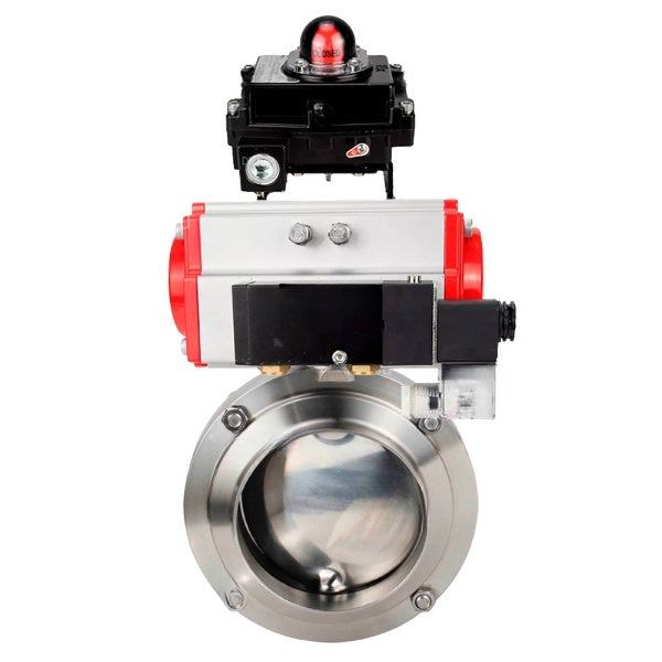 Water Butterfly valves Elephant WBV3131E-2W-W-H, body material - stainless steel AISI 304, seal - EPDM, with pneumatic actuator PA-DA-052 double action, 4M310-08 NAMUR 220V, LSU APL-410N EX