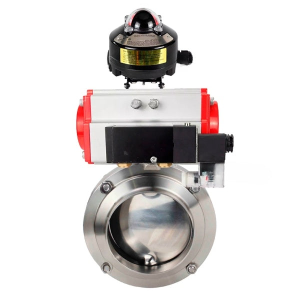 Water Butterfly valves Elephant WBV3131S-2W-W-H, body material - stainless steel AISI 304, seal - Silicon, with pneumatic actuator PA-DA-052 double action, 4M310-08 NAMUR 220V, LSU APL-510N EX