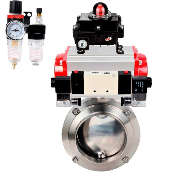 Water Butterfly valves Elephant WBV3131S-2W-W-H, body material - stainless steel AISI 304, seal - Silicon, with pneumatic actuator PA-SA, pneumatic distributor 4V320-08 220V, LSU APL-410N EX, ATU AFC2000